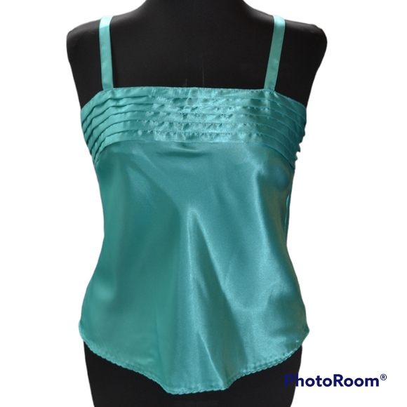 Vintage Tops - Vintage Satin Polyester Aqua Blue Camisole by Chic h.i.s.